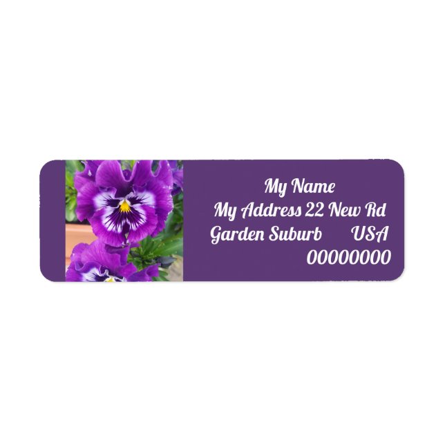 Purple Pansy Flower Floral Return Address Labels (Devant)