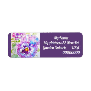 Purple Pansy Flower Floral Return Address Labels