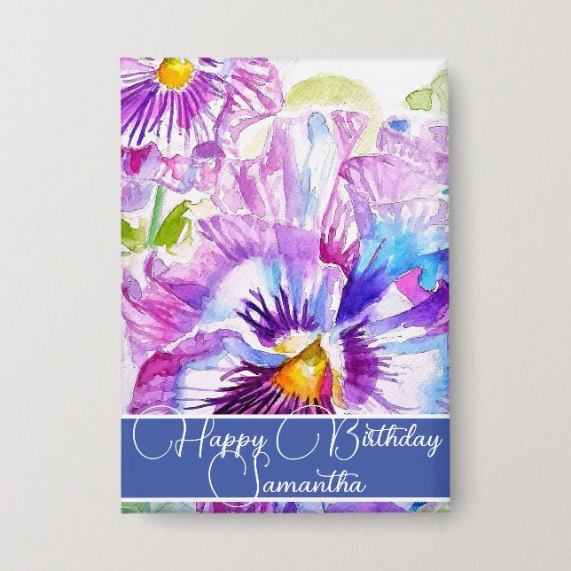 Purple Pansy Flower Floral Womans Name Birthday (Front)