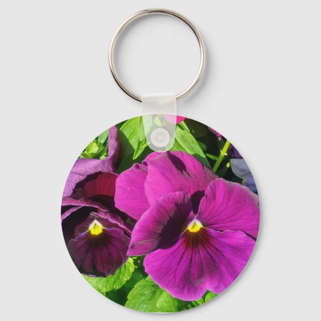 Purple Pansy Flower Photo  Keychain (Front)