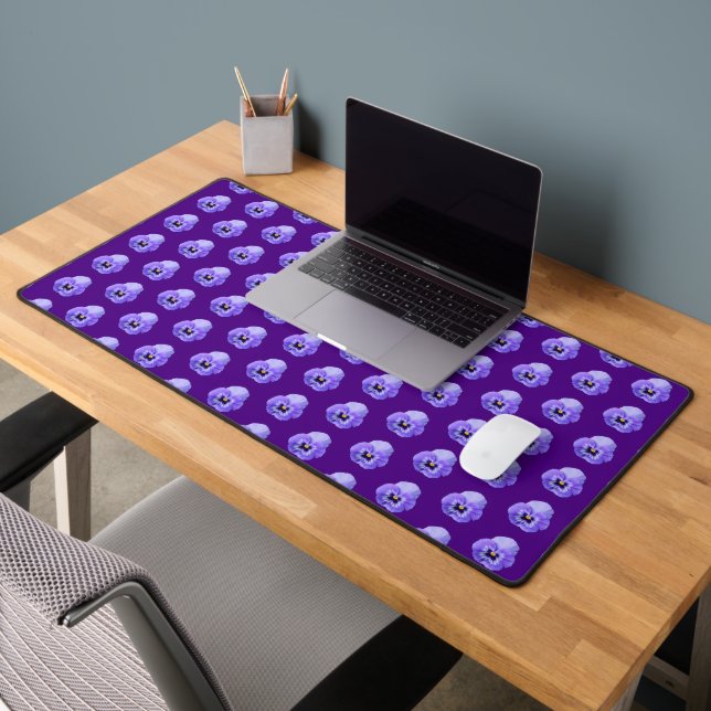 Purple Pansy Flower Seamless Pattern on Desk Mat (Office 2)