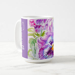 Purple Pansy Flower Watercolor Womans Name Pansies Coffee Mug