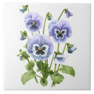Purple Pansy Flowers Botanical Art Tile