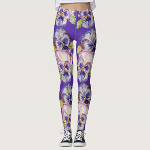 Purple Pansy Glorious Floral flower art Leggings