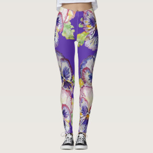 Purple Pansy grand pansy fleurs florales Leggings