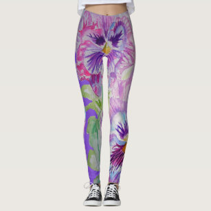 Floral Leggings, Purple, Rainbow, Pockets, Pansy, Pants, Girls