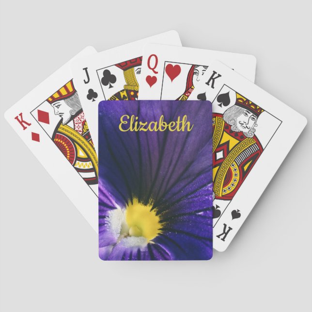 Purple pansy macro photograph elegant floral playing cards (Back)