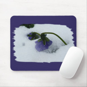 Purple pansy on the snow mouse pad