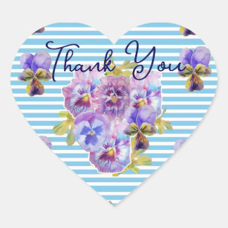 Purple Pansy Pansies Flower Pattern Thank You Heart Sticker