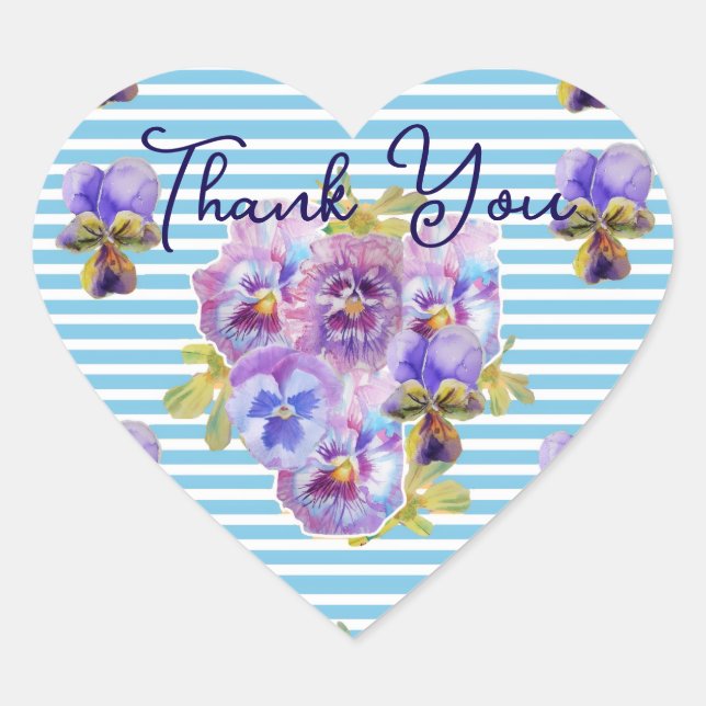Purple Pansy Pansies Flower Pattern Thank You Heart Sticker (Front)
