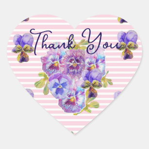 Purple Pansy Pansies Flower Pattern Thank You Pink Heart Sticker