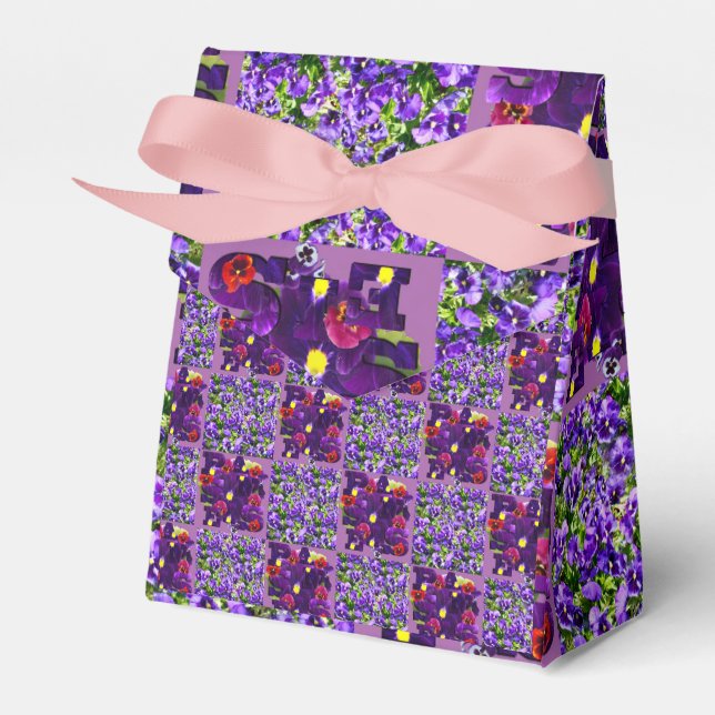 Purple Pansy Patchwork Print, Favor Box (Front Side)