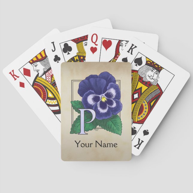 Purple Pansy Personalized Floral Monogram Playing Cards (Back)