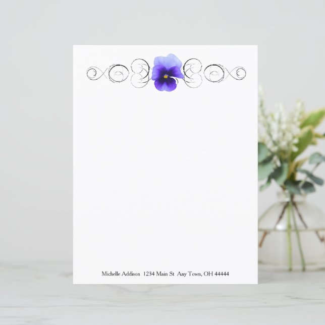 Purple Pansy Personalized Paper Sheet (Standing Front)