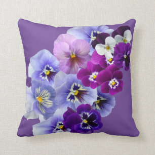 Purple Pansy Square Floral Pillow