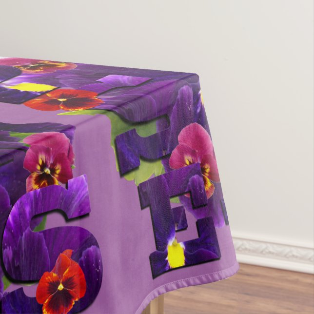Purple Pansy Typography, Tablecloth (In Situ)