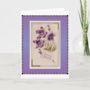 Purple Pansy Victorian Birthday Greetings Card