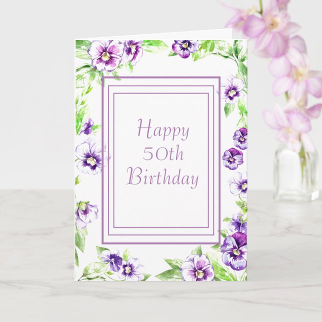Purple Pansy Watercolor Birthday Card (Orchid)