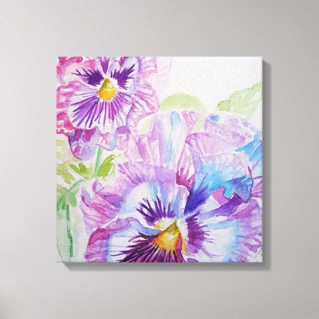 Purple Pansy Watercolour Painting Canvas Print (Front)