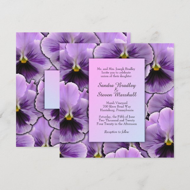 Purple Pansy Wedding Invitation (Front/Back)