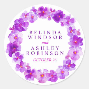 Purple pansy wreath custom watercolor stickers