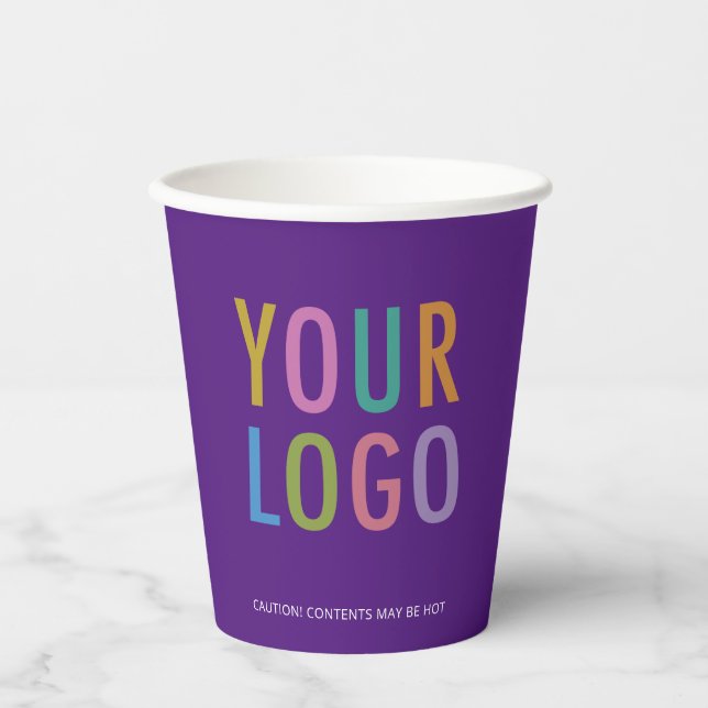 Purple Paper Cups Custom Company Logo Branded 8 oz (Front)