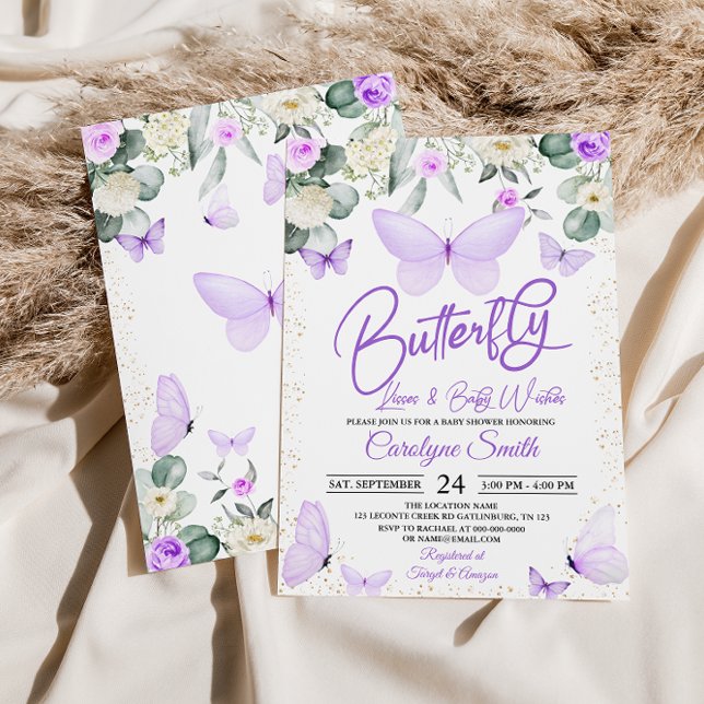 Purple Papillon Baby shower Invitation Girl (Créateur téléchargé)