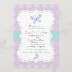 Purple Papillon Bébé Fille Douche Invitation