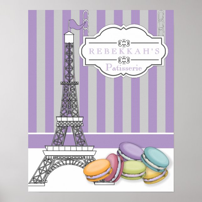 Purple Paris Macarons Eiffel Tower Monogram Poster (Front)