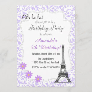 Purple Paris Romantique Anniversaire Invitation