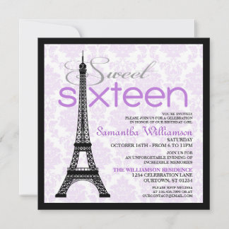 Purple Paris Sweet 16 Invitations