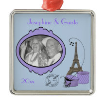 Purple Paris Themed Photo Keepsake Ornament