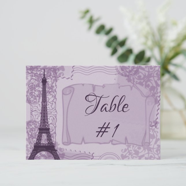 Purple Parisian Reception Table Card (Standing Front)