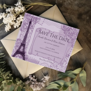 Purple Parisian Save The Date Announcement
