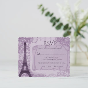 Purple Parisian Wedding RSVP Card