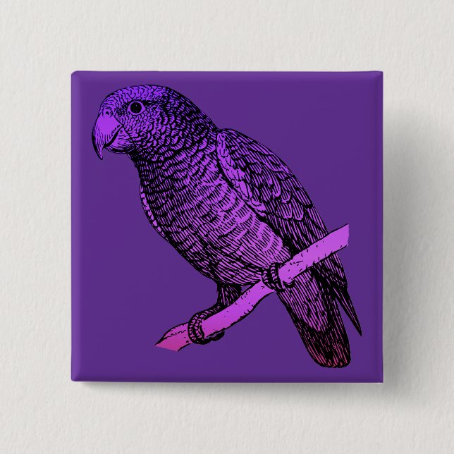 Purple Parrot 2 Inch Square Button (Front)