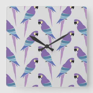Purple Parrots Square Wall Clock