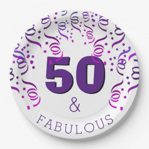 Purple Party   50 Fabulous Happy 50th Birthday Paper Plate