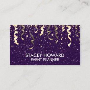 Purple   Party Popper and Confetti  Business Card