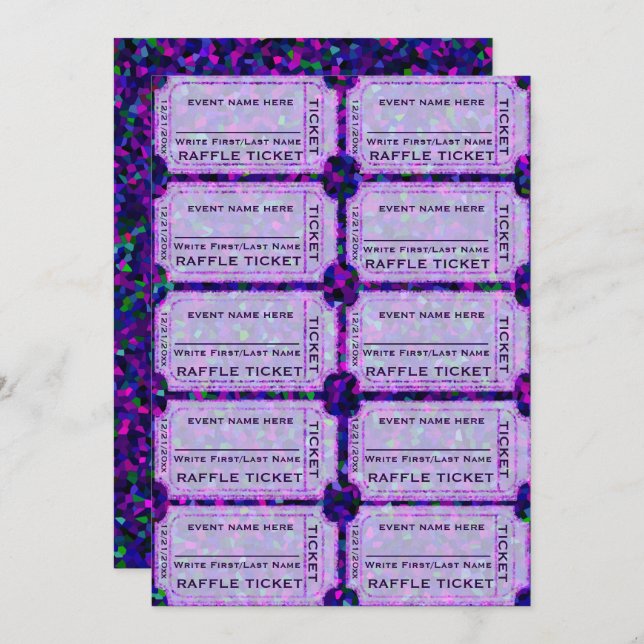 Purple Party Raffle Tickets for Invitations (Front/Back)