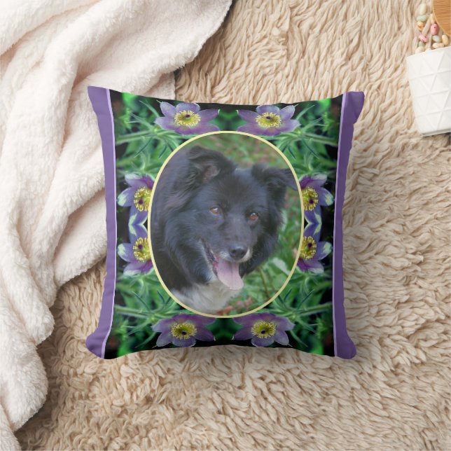 Purple Pasque Flowers Frame Create Your Own Photo Throw Pillow (Blanket)