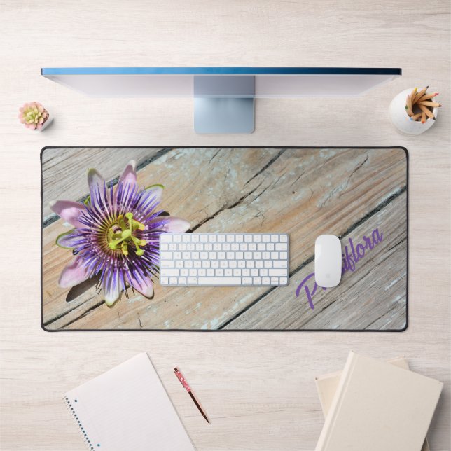 Purple Passiflora Blossom Bois Patiné Rustique (Bureau 1)