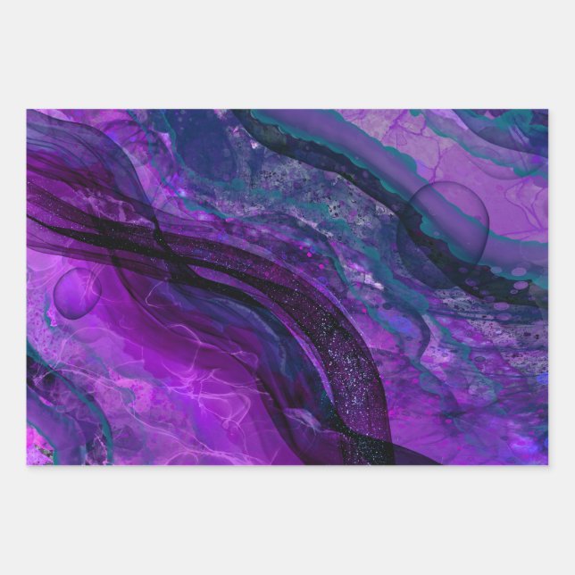 Purple Passion Alcohol Ink Abstract Design Wrapping Paper Sheet (Front)