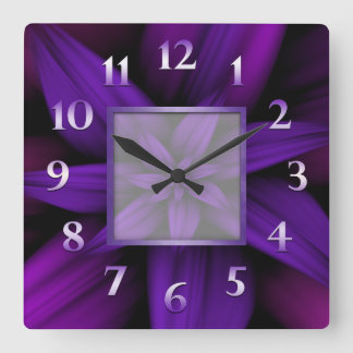 Purple Passion Floral Geometric Square Wall Clock