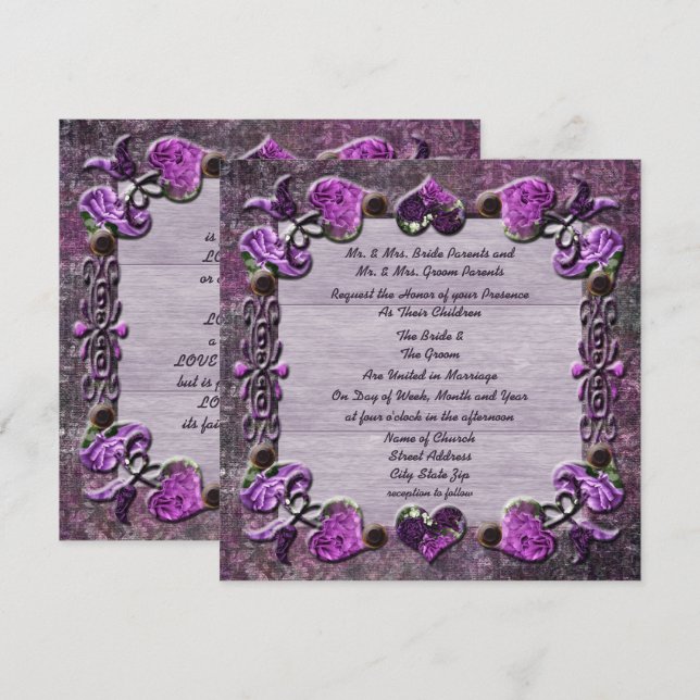 Purple Passion Floral Wedding Invitation (Front/Back)