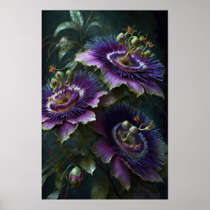 Purple Passion Flowers Art Print Poster