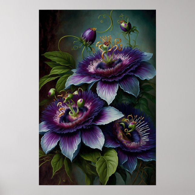 Purple Passion Flowers Art Print Poster (Front)