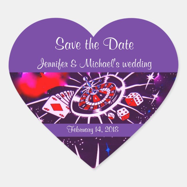Purple Passion Vegas Casino Style Wedding Heart Sticker (Front)