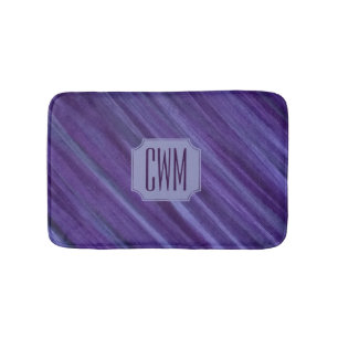 Purple Passion   Violet Plum Brushstroke Monogram Bath Mat