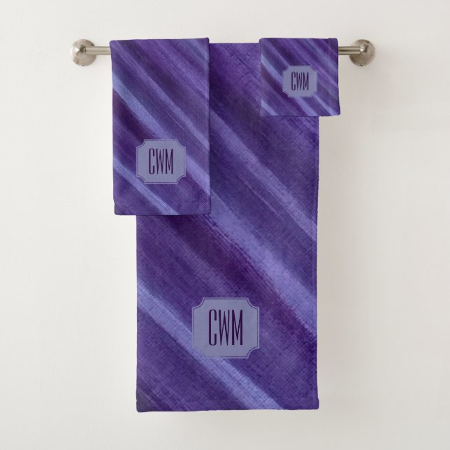 Purple Passion | Violet Plum Brushstroke Monogram Bath Towel Set (Insitu)
